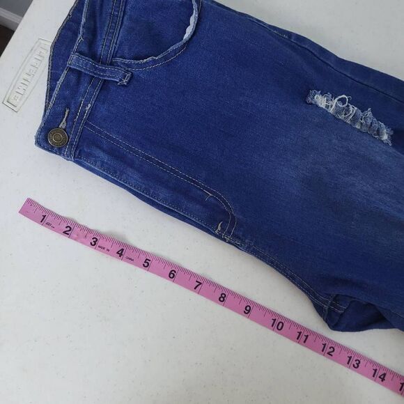 JC & JQ Estilo Womens XL High Rise Jeans Flare Distressed Fringe Frayed Stretch - Picture 6 of 7